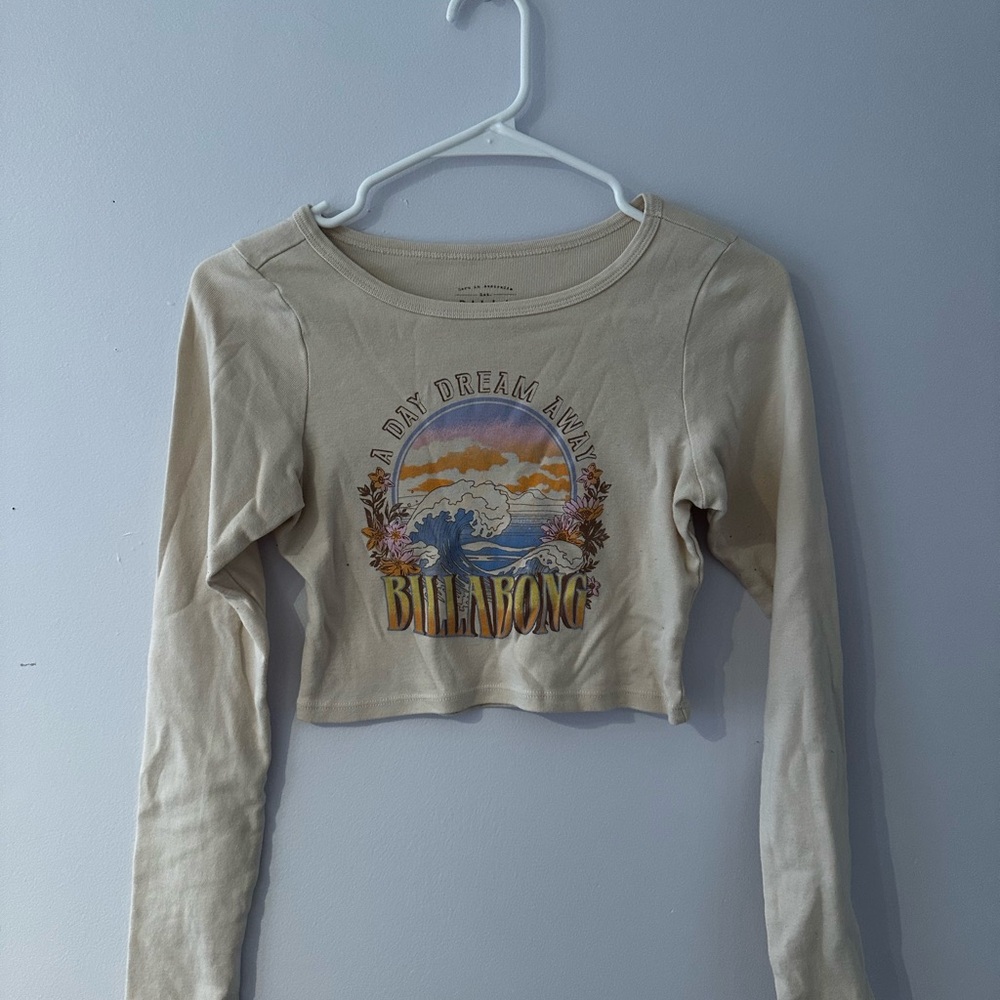 Billabong Beige Graphic Long Sleeve Crop Top